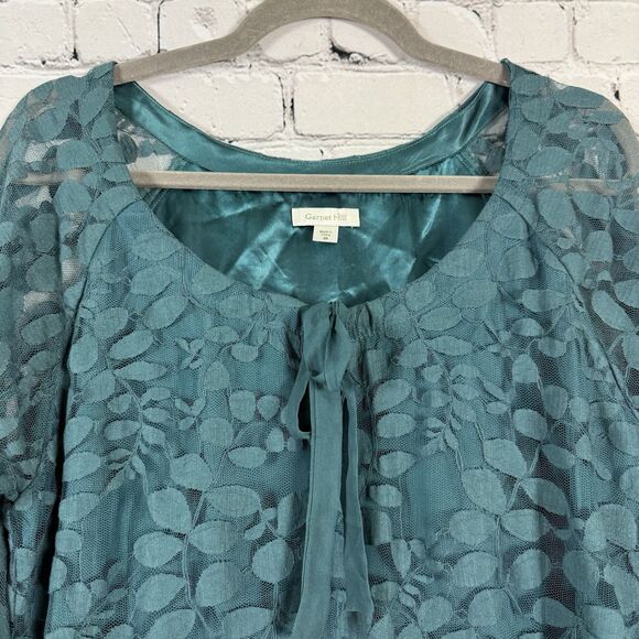 Garnet Hill Bohème Easy Lace Dress in Teal Green Bishop Sleeve 8 - Picture 8 of 15